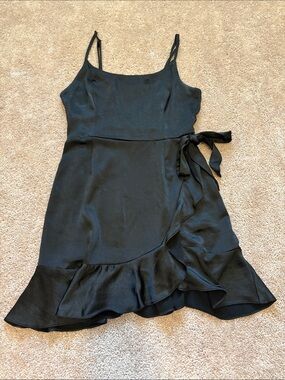 wild fable Black Satin Wrap Mini Dress